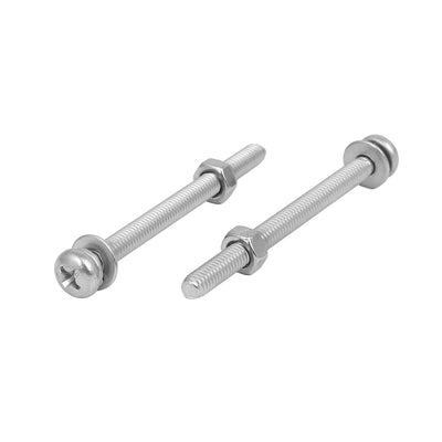 Harfington Uxcell M4 x 55mm 304 Stainless Steel Phillips Pan Head Screws Nuts w Washers 10 Sets
