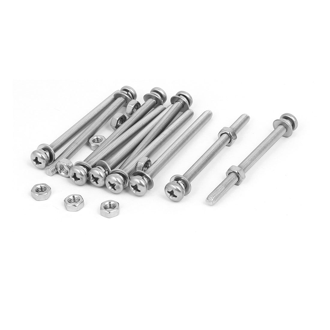 uxcell Uxcell M4 x 55mm 304 Stainless Steel Phillips Pan Head Screws Nuts w Washers 10 Sets