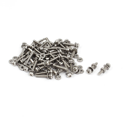 Harfington Uxcell M2.5 x 14mm 304 Stainless Steel Phillips Pan Head Screws Nuts w Washers 50 Sets