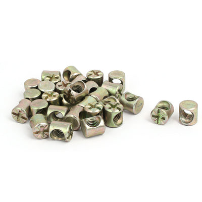 Harfington Uxcell M6 x 10mm Cross Dowel Slotted Metal Barrel Nuts 30PCS for Furniture Bed Chair
