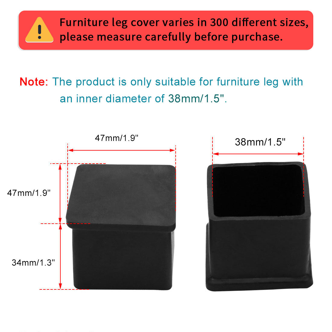 uxcell Uxcell Home Furniture Rubber Floor Protector Table Chair Foot Leg Cover Pad 38 x 38mm 8pcs
