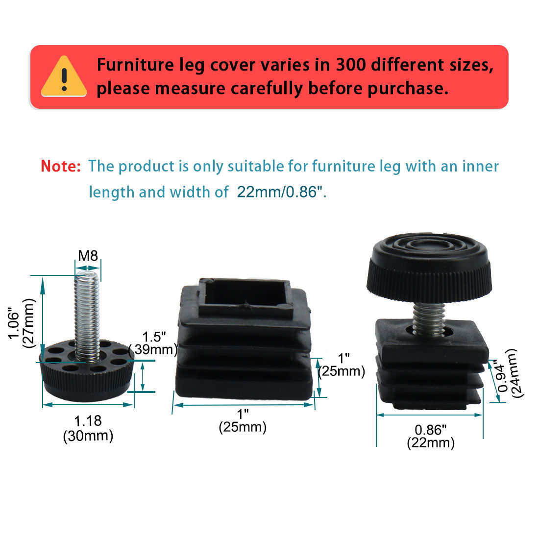 uxcell Uxcell Home Metal Adjustable Desk Leg Leveling Foot Insert Black 25 x 25mm 4 Sets