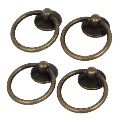 uxcell Uxcell Furniture Drawer Door Retro Style Ring Pull Handles Bronze Tone 52x43x13mm 4pcs