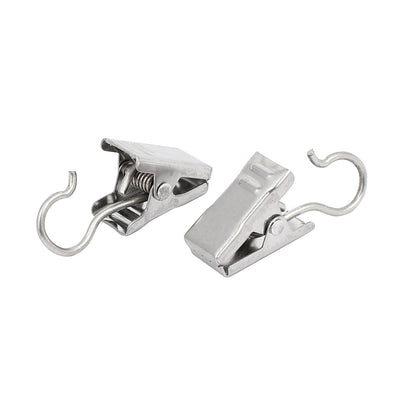 Harfington Uxcell 304 Stainless Steel Spring Loaded Sawtooth Curtain Clips Clamp Silver Tone 20pcs