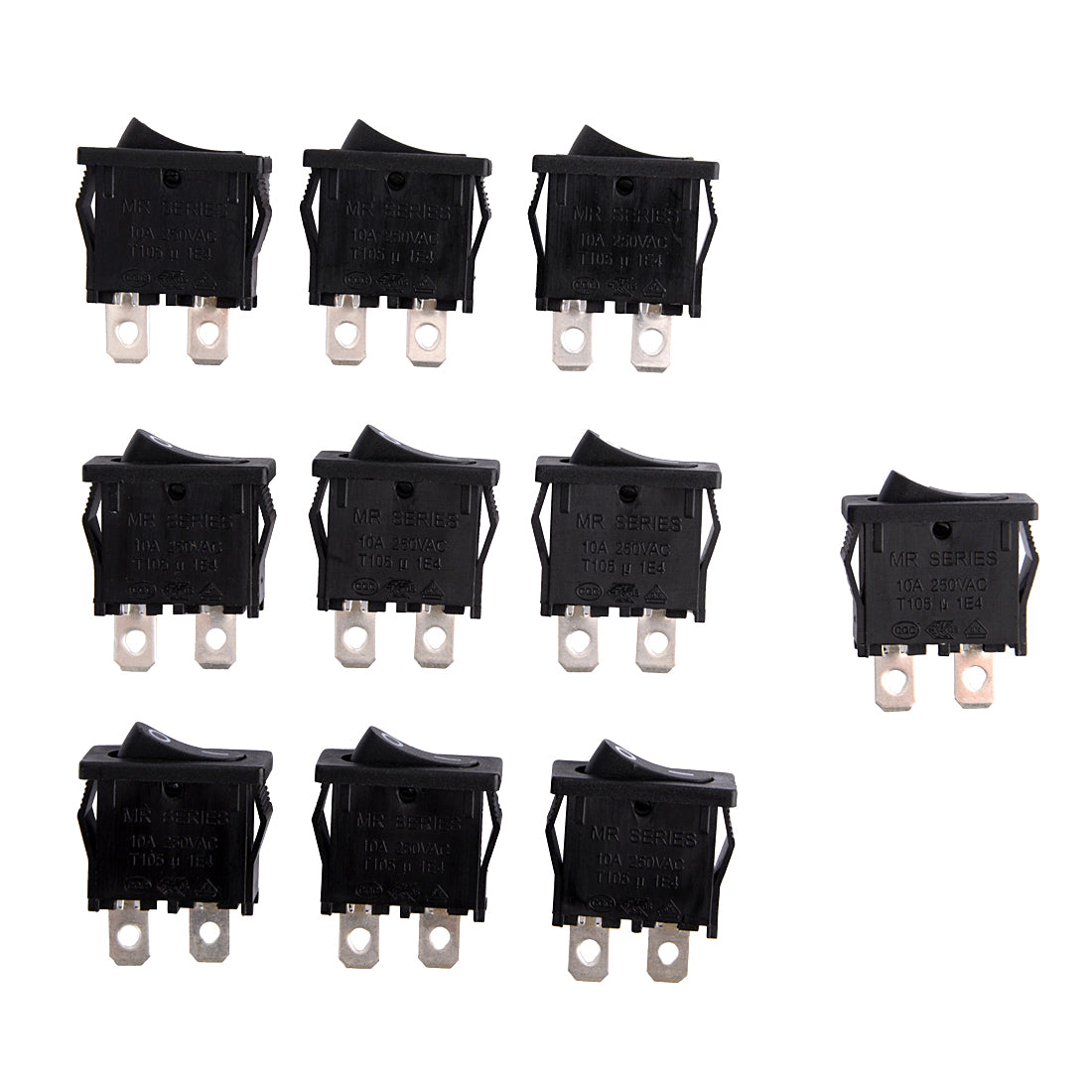 10pcs AC 125V/12A 250V/10A SPST 2P 2 Position Mini Rocker Switch Black ...