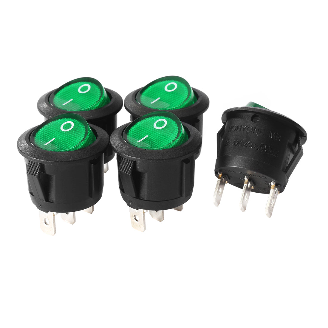 uxcell Uxcell 5Pcs Green Lamp 3 Terminal SPST 2 Position Round Button Rocker Switch