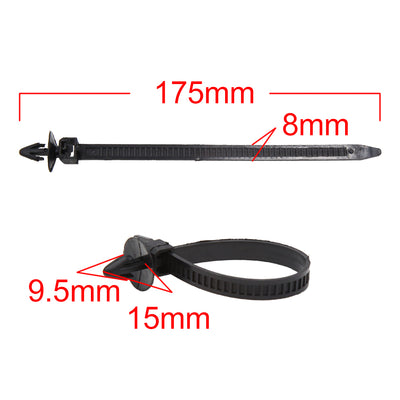 Harfington Uxcell 30Pcs 8mm x 175mm Adjustable Plastic Push Mount Loop Cable Ties Zip Wire Fastener Black
