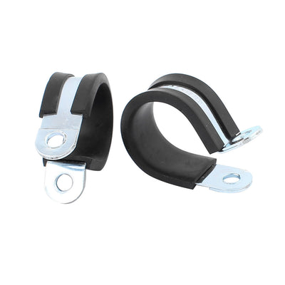 Harfington Uxcell 2Pcs 25mm Dia EPDM Rubber Lined R Shaped Zinc Plated Pipe Clips Hose Tube Clamp