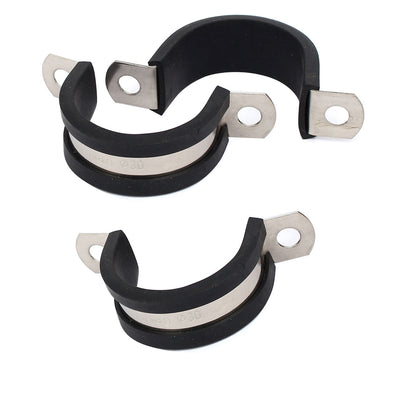 Harfington Uxcell 30mm Dia EPDM Rubber Lined U Shaped Pipe Tube Wire Clamps Clips 3pcs