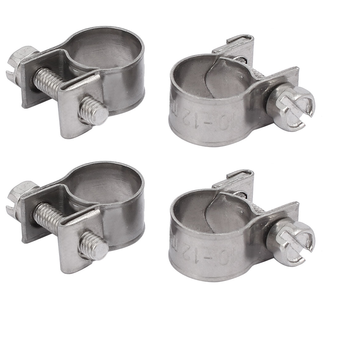 uxcell Uxcell 10mm-12mm 304 Stainless Steel Screw Mounted Adjustable Pipe Hose Clamps 4pcs