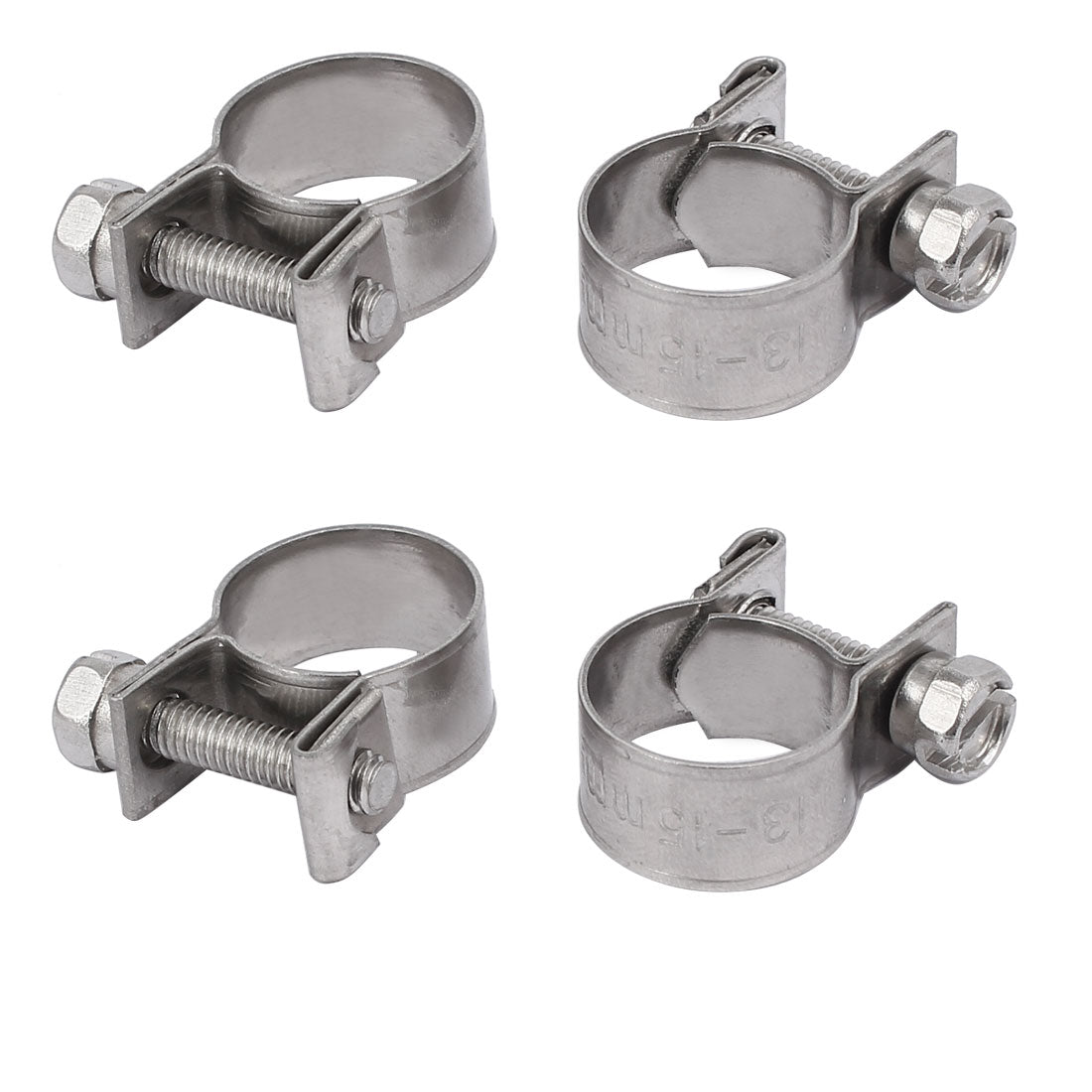 uxcell Uxcell 13mm-15mm 304 Stainless Steel Screw Mounted Adjustable Pipe Hose Clamps 4pcs