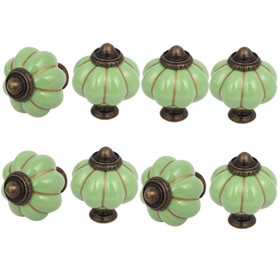 Harfington Uxcell Ceramic Pumpkin Shape Knob Cabinet Drawer Handle Pull Green 8pcs