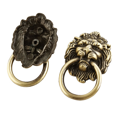 Harfington Uxcell Metal Lion Head Design Furniture Drawer Cabinet Door Ring Pull Handle Bronze Tone 2pcs