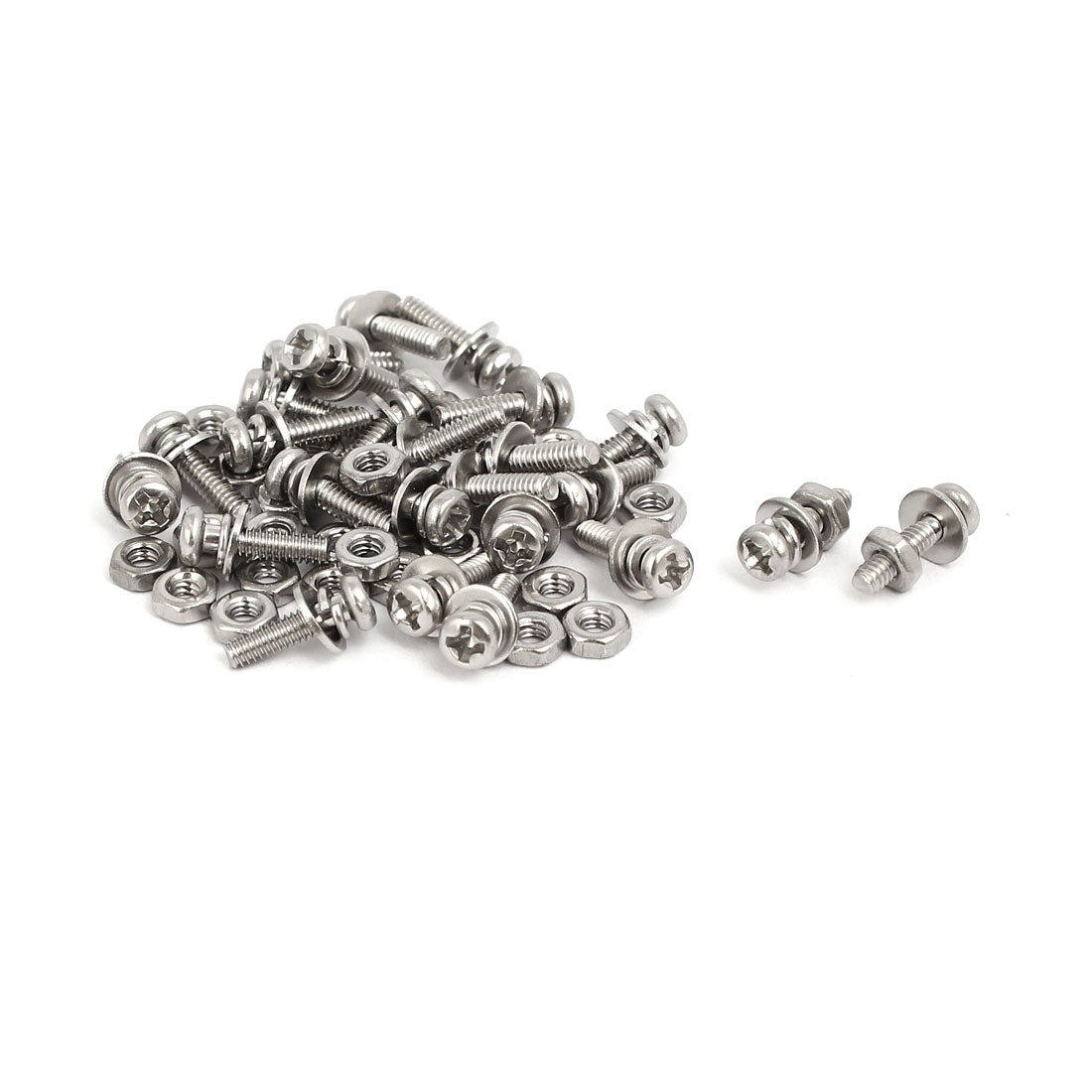 uxcell Uxcell M2x8mm 304 Stainless Steel Phillips Pan Head Bolt Screw Nut w Washer 25 Sets