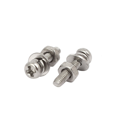 Harfington Uxcell M2x10mm 304 Stainless Steel Phillips Pan Head Bolt Screw Nut w Washer 25 Sets