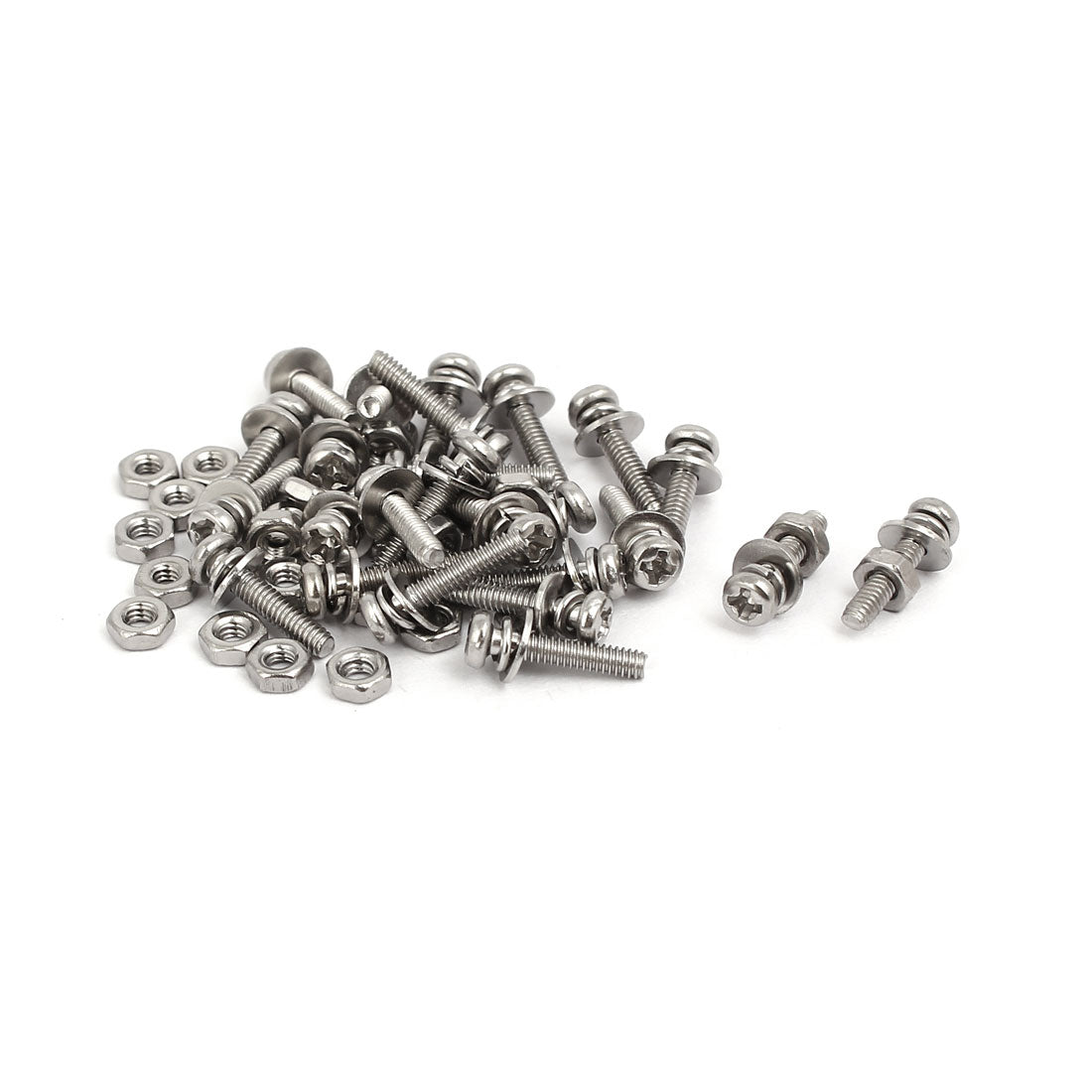 uxcell Uxcell M2x10mm 304 Stainless Steel Phillips Pan Head Bolt Screw Nut w Washer 25 Sets