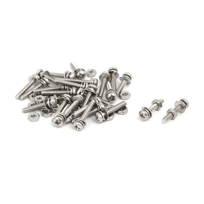 uxcell Uxcell M2x12mm 304 Stainless Steel Phillips Pan Head Bolt Screw Nut w Washer 25 Sets