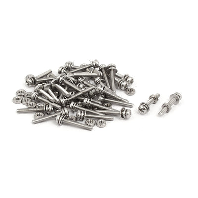 uxcell Uxcell M2x14mm 304 Stainless Steel Phillips Pan Head Bolt Screw Nut w Washer 35 Sets