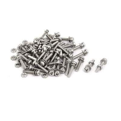 uxcell Uxcell M3x16mm 304 Stainless Steel Phillips Pan Head Bolt Screw Nut w Washer 45 Sets