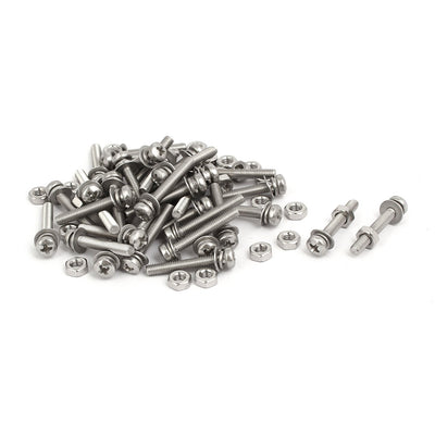 uxcell Uxcell M3x20mm 304 Stainless Steel Phillips Pan Head Bolt Screw Nut w Washer 35 Sets