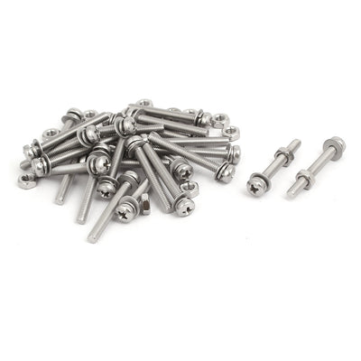 uxcell Uxcell M3x25mm 304 Stainless Steel Phillips Pan Head Bolt Screw Nut w Washer 25 Sets