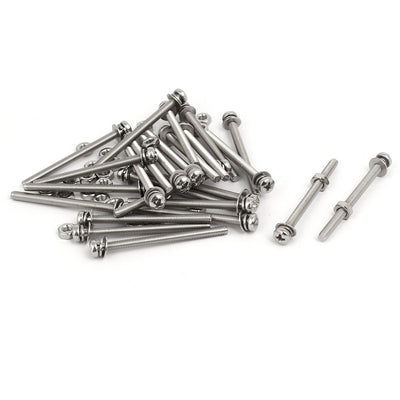 uxcell Uxcell M3x40mm 304 Stainless Steel Phillips Pan Head Bolt Screw Nut w Washer 25 Sets