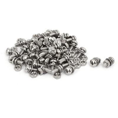 uxcell Uxcell M4x10mm 304 Stainless Steel Phillips Pan Head Bolt Screw Nut w Washer 40 Sets