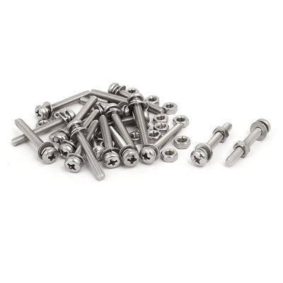uxcell Uxcell M4x30mm 304 Stainless Steel Phillips Pan Head Bolt Screw Nut w Washer 20 Sets