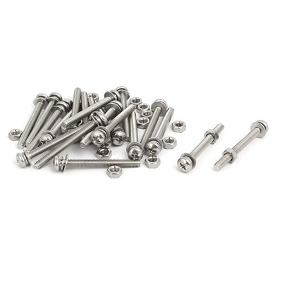 Harfington Uxcell M4x40mm 304 Stainless Steel Phillips Pan Head Bolt Screw Nut w Washer 20 Sets