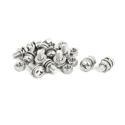 uxcell Uxcell M5x10mm 304 Stainless Steel Phillips Pan Head Bolt Screw Nut w Washer 12 Sets