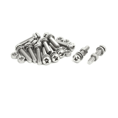 uxcell Uxcell M5x25mm 304 Stainless Steel Phillips Pan Head Bolt Screw Nut w Washer 12 Sets