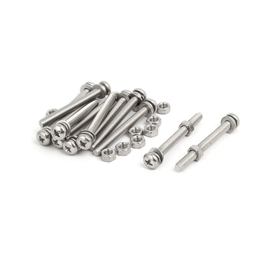 uxcell Uxcell M5x50mm 304 Stainless Steel Phillips Pan Head Bolt Screw Nut w Washer 12 Sets