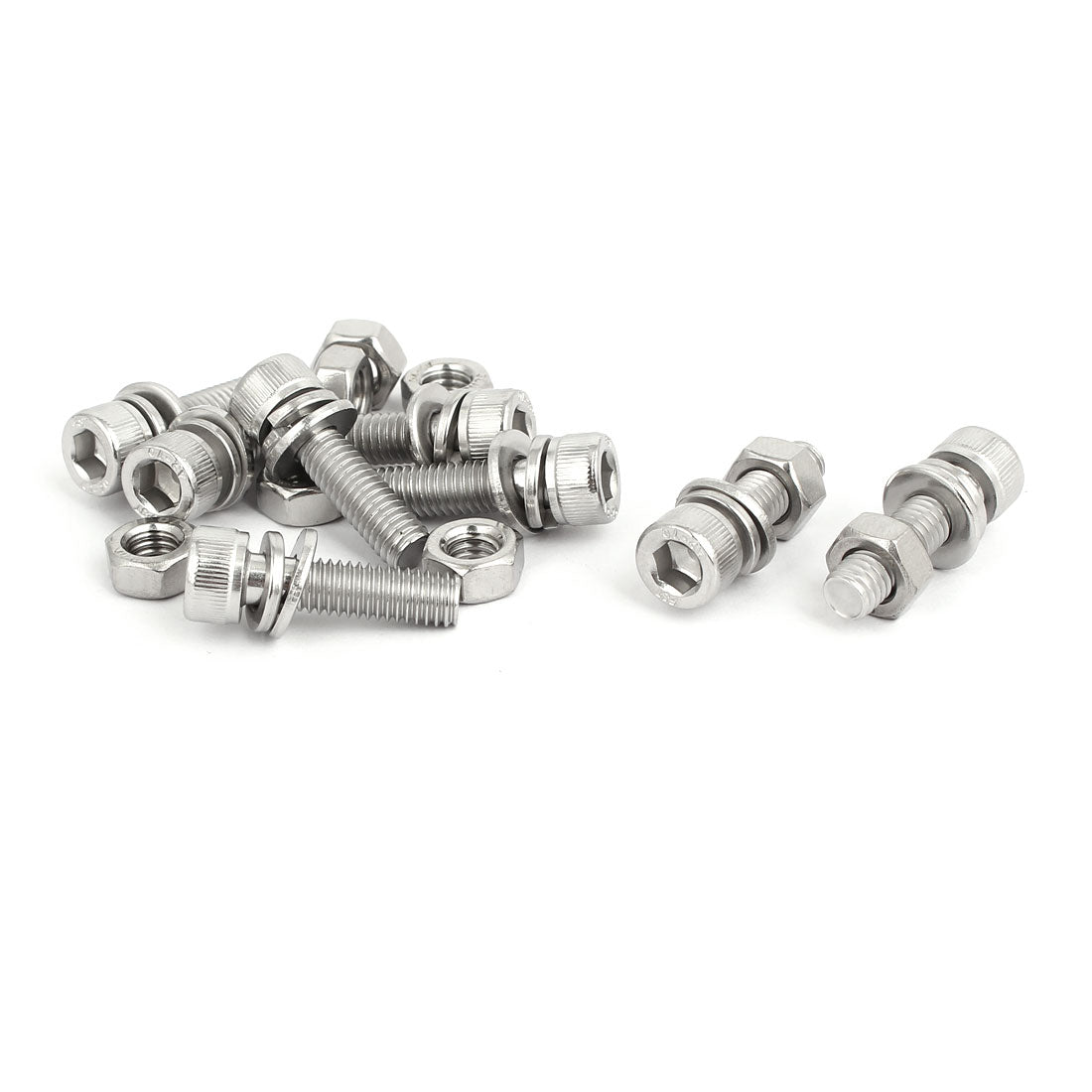 uxcell Uxcell M6x22mm 304 Stainless Steel Hex Socket Head Cap Bolt Screw Nut w Washer 8 Sets