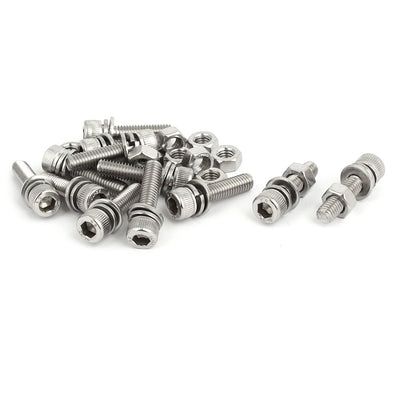 uxcell Uxcell M6x25mm 304 Stainless Steel Hex Socket Head Cap Bolt Screw Nut w Washer 12 Sets