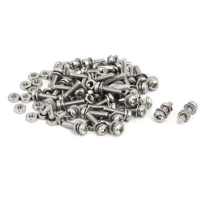 uxcell Uxcell M2.5x10mm 304 Stainless Steel Phillips Pan Head Bolt Screw Nut w Washer 45 Sets