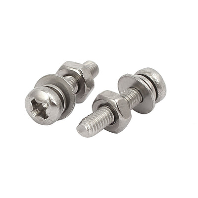 Harfington Uxcell M2.5x12mm 304 Stainless Steel Phillips Pan Head Bolt Screw Nut w Washer 35 Sets