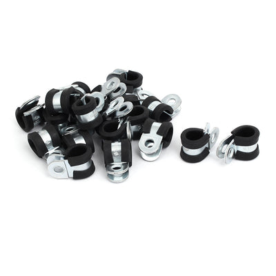 Harfington Uxcell 10mm Dia Rubber Lined R Shaped Zinc Plated Pipe Clip Cable Clamp 20pcs