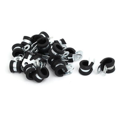 Harfington Uxcell 12mm Dia Rubber Lined R Shaped Zinc Plated Pipe Clip Cable Clamp 20pcs