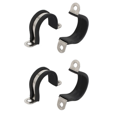 Harfington Uxcell 25mm Dia Rubber Lined U Shaped 304 Stainless Steel Pipe Clip Hose Clamp 4pcs