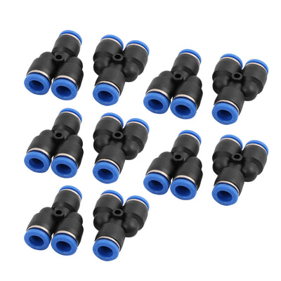 Harfington Uxcell 10Pcs 8mm Dia Y Type 3 Ways Tube Hose Pneumatic Air Quick Fitting Push In Connector