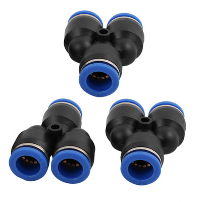 Harfington Uxcell 3Pcs 12mm Dia Y Type 3 Ways Tube Hose Pneumatic Air Quick Fitting Push In Connector
