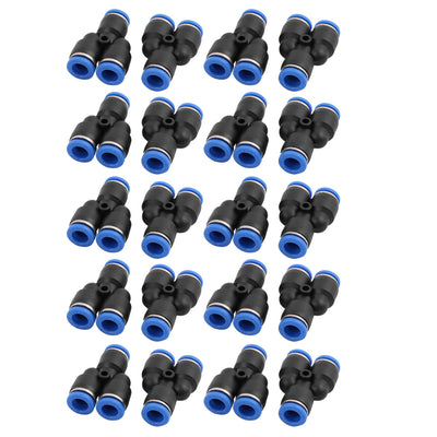 Harfington Uxcell 20Pcs 8mm Dia Y Type 3 Ways Tube Hose Pneumatic Air Quick Fitting Push In Connector