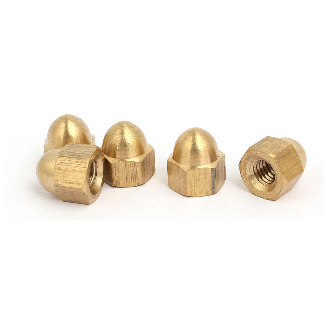 uxcell Uxcell 5pcs M6 Female Thread Nut DIN1587 Dome Cap Head Hex Brass Tone