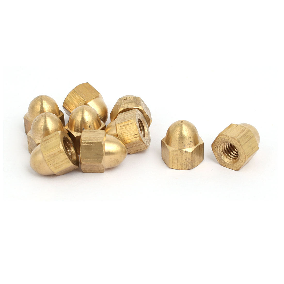 uxcell Uxcell 10pcs M6 Female Thread Nut DIN1587 Dome Cap Head Hex Brass Tone