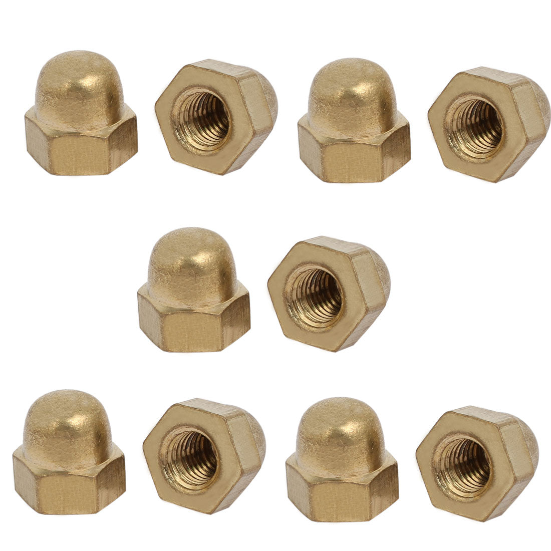 uxcell Uxcell 10pcs M10 Female Thread Nut DIN1587 Dome Cap Head Hex Brass Tone