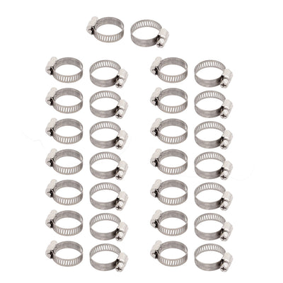 Harfington Uxcell 16mm-25mm Adjustable Range 8mm Width Stainless Steel  Gear Hose Clamp 30pcs