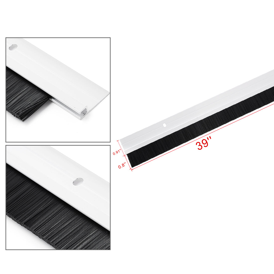 uxcell Uxcell Door Bottom Sweep White Aluminum Alloy w 0.8-inch Black PP Silicone Soft Brush 39-inch x 1.7-inch