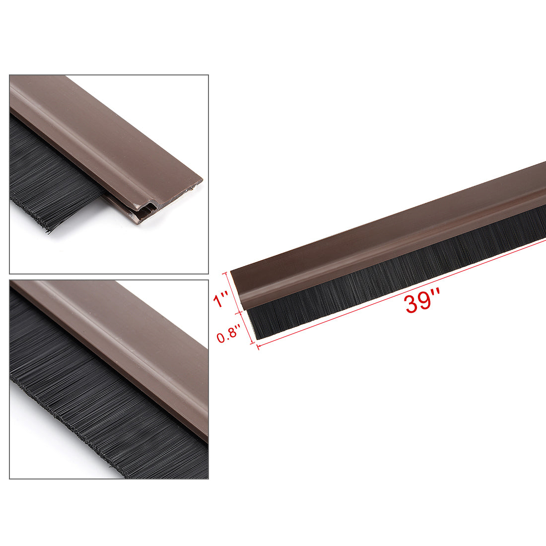 uxcell Uxcell Self-Adhesive Door Bottom Sweep Brown Plastic w 0.8-inch Black PVC Soft Brush 1000mmx45mm(Approx 39-inch x 1.8-inch)