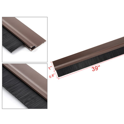 Harfington Uxcell Self-Adhesive Door Bottom Sweep Brown Plastic w 0.8-inch Black PVC Soft Brush 1000mmx45mm(Approx 39-inch x 1.8-inch)