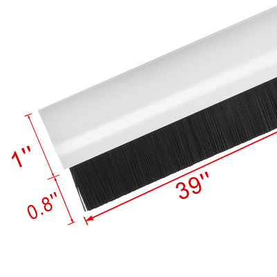 Harfington Uxcell Self-Adhesive Door Bottom Sweep White Plastic w 0.8-inch Black PVC Soft Brush 39-inch x 1.8-inch